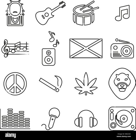 Reggae Music And Culture Icons Thin Line Vector Illustration Set Stock