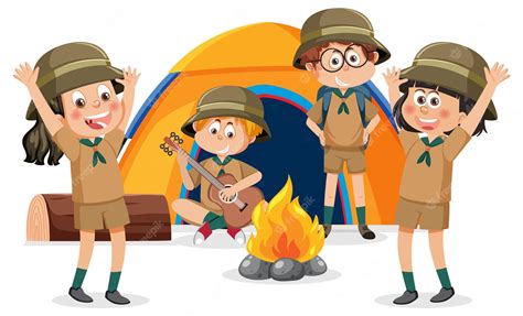 Premium Vector Camping Kids In Cartoon Style