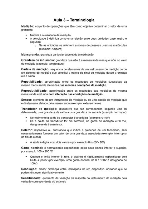 Resumos Teóricos Aula 3 Sensores E Atuadores Aula 3 Terminologia Conjunto De Que Como Objetivo