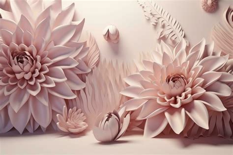 3d Illustration Mural Wallpaper Pink Flowers In Light Background For