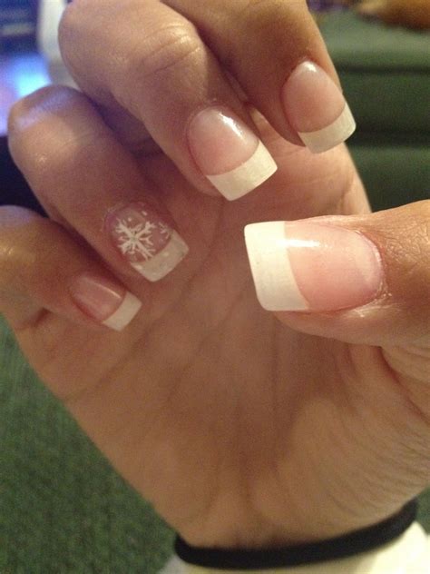 French Manicure With A Snowflake For The Winter Btw These Are Gel