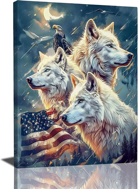 Aazaqtin American Wolf Decor Wall Art Wolf Eagle Wall Decor Wolf Poster