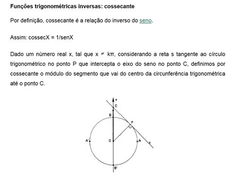 Funções Trigonométricas Inversas Secante Cossecante E Cotangente