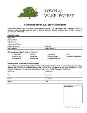 Fillable Online Wakeforestnc Stormwater Bmp As Built Certification Form