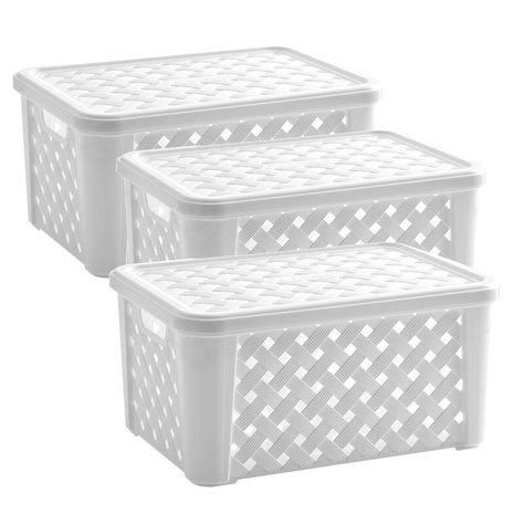 Set X Caja Organizadora Simil Ratt N Con Tapa M Blanco Garage Impo