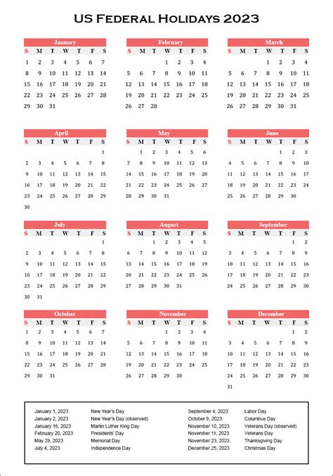 2023 Printable Calendar With Federal Holidays