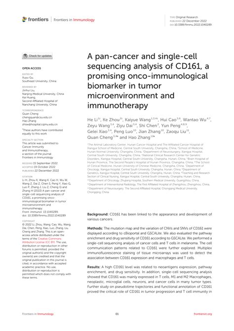 PDF A Pan Cancer And Single Cell Sequencing Analysis Of CD161 A