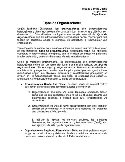 Tipos De Organizaciones Pdf