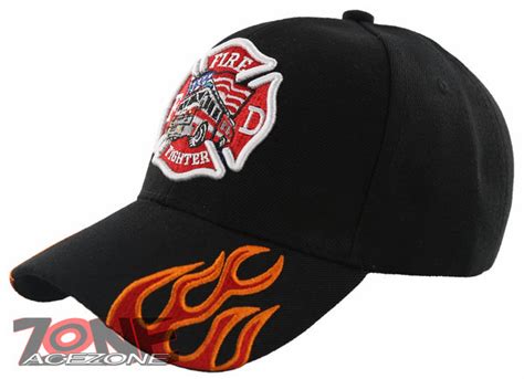 Fire Dept Fire Fighter Side Flames Ball Cap Hat Black