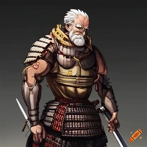 Anime Male Buff Old Man Samurai Armor With Rugged Appearance