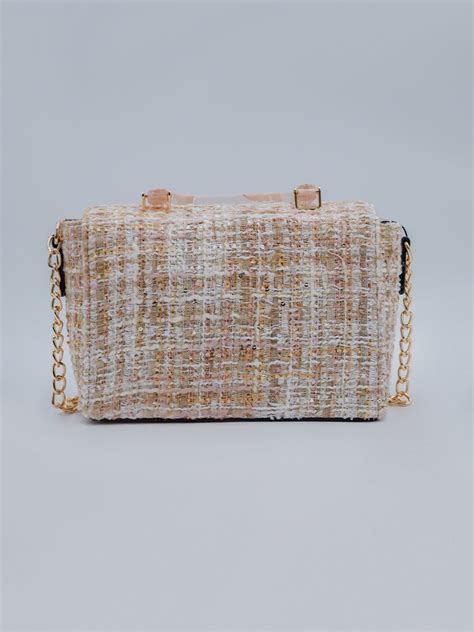 Bolsa Feminina de Mão Tweed Alça Acrílica WJ Nude