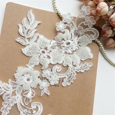 Pieces D Tiny Pearl Beaded Lace Applique Patch Motif Wedding Dress