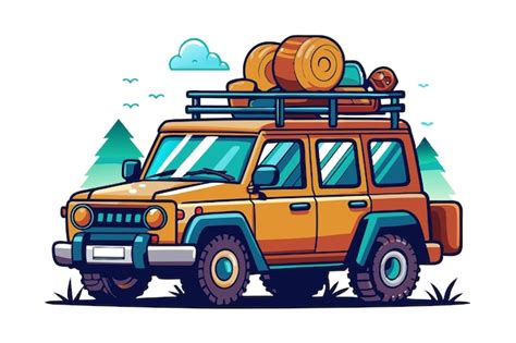 Premium Vector A Drawing Of A Yellow Jeep With A Large Ladder On The Top