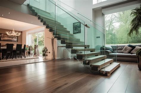 Premium Ai Image Modern Floating Staircase With Glass Balustrade