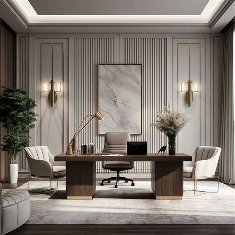 An Elegant Office With Marble Walls And Flooring Is Pictured In This