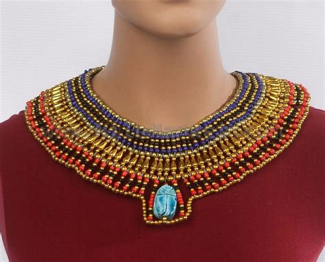 Ancient Egyptian Beaded Cleopatra Large Scarabs Necklace Etsy