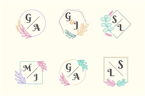 Colección colorida de monogramas de bodas Vector Gratis