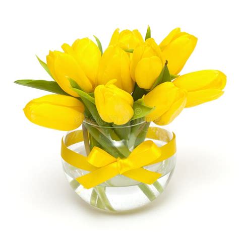 Yellow Tulips In A Glass Vase Stock Photo Image Of Freshness