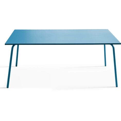 Ensemble table de jardin et 6 fauteuils en métal bleu pacific Palavas