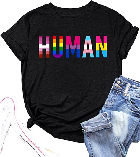 Pride Shirts For Women Human Lgbt T Shirt Rainbow Graphic Tee Shirt