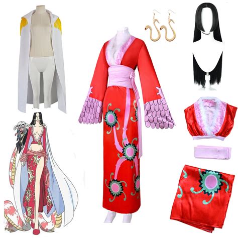 One Piece Cosplay Boa Hancock Costume Sexy Empire Red Kimono Dress Anime Clothing Halloween