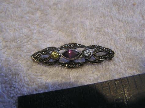 Vintage Antique Sterling Silver Pin with Amethyst and… - Gem