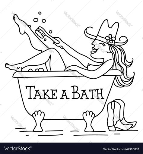 Cowgirl Taking Bath Isolated Royalty Free Vector Image