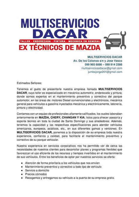 Carta Presentacion Taller Mecanico Multiservicios Dacar Av De Los