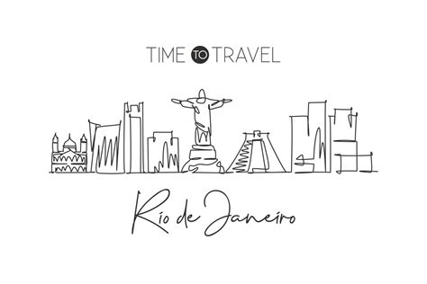 One single line drawing of Rio de Janeiro city skyline, Brazil. World ...