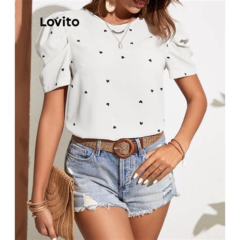 Lovito Blusa Feminina Casual Ditsy Floral Manga Bufante Lbe