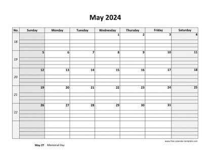 Printable May Calendar With Space For Appointments Horizontal