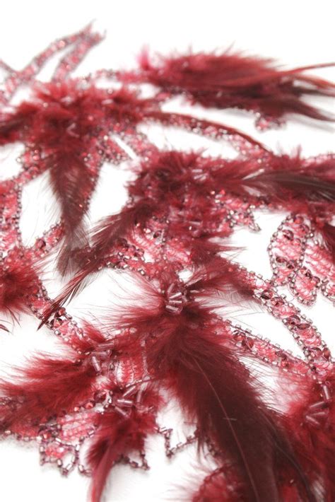 Feather And Bead Fabric Red Feather Bead Embroidery Lace Fabric Etsy