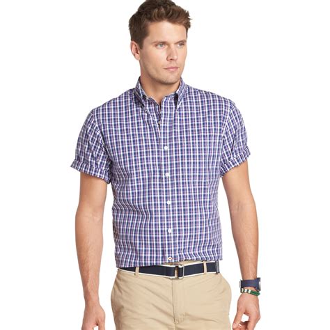 Lyst Izod Big And Tall Short Sleeve Saltwater Poplin Plaid Shirt In