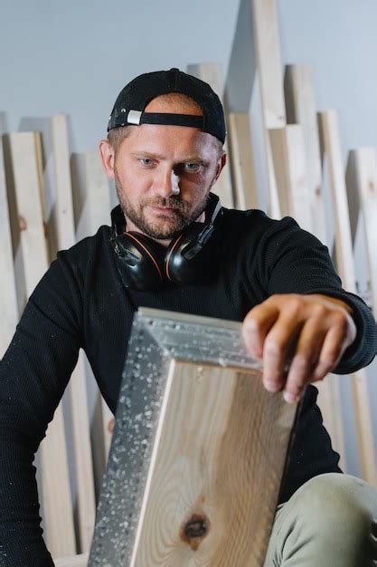 Productos De Madera En Un Peque O Taller Un Carpintero Elige Las Tablas