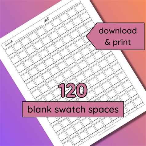 120 Blank Color Swatch Chart Printable Color Chart For Colored Pencils Markers Swatching Adult