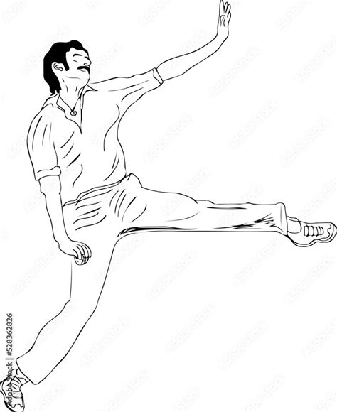 Fast Bowling Action Vector Cricket Bowler Action Outline Sketch