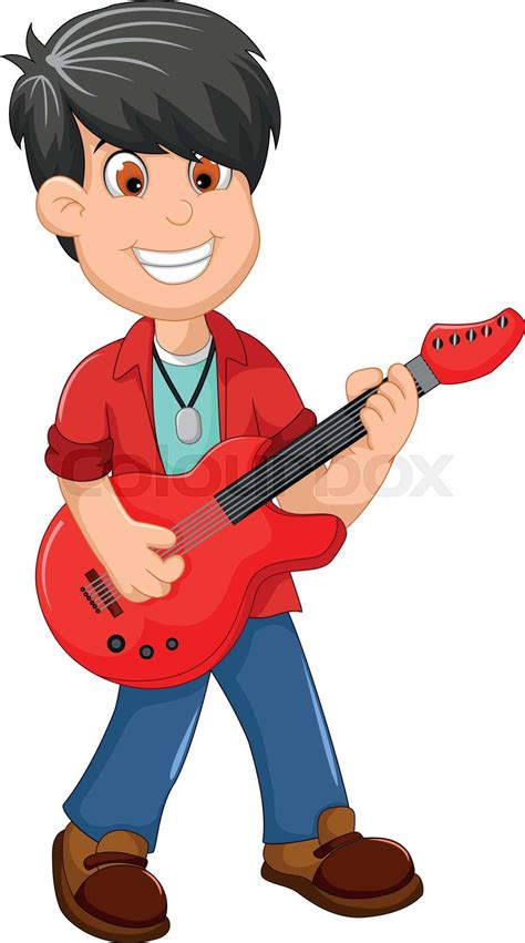 cute boy cartoon playing guitar | Stock vector | Colourbox