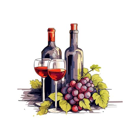 Premium Vector Grape With Wine Bottle And Glass