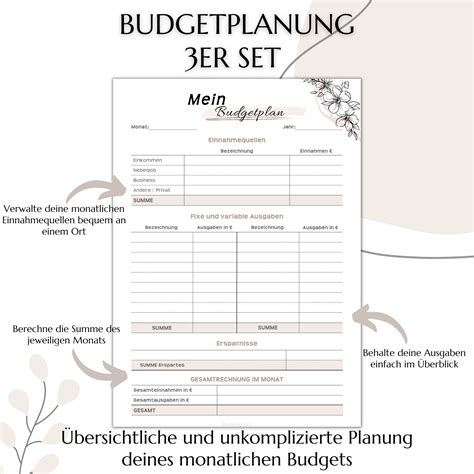 Budget Planner German Fixed Costs For Binder Savings Tracker