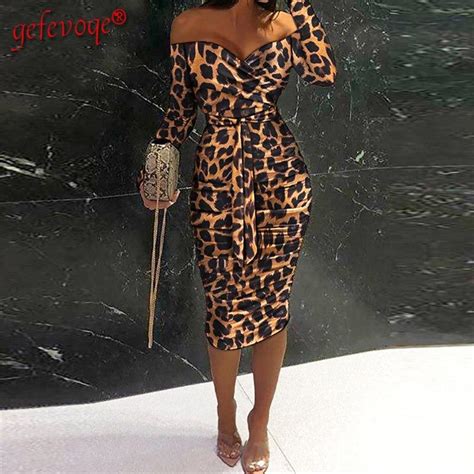 Kaufe Sexy Leopard Print Bandage Bodycon Elegante Kleider F R Frauen