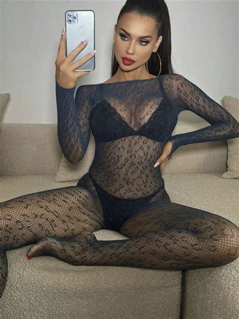 Leopard Print Fishnet Bodystocking Nightclub SHEIN USA