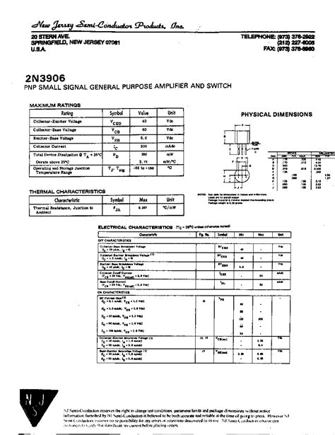 2n3906 Datasheet12 Pages Njsemi Pnp Small Signal General Purpose