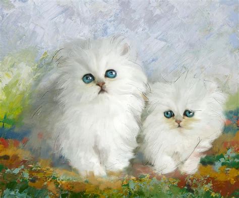 White Persian Kittens Animal Paintings Cat Art Cat Painting