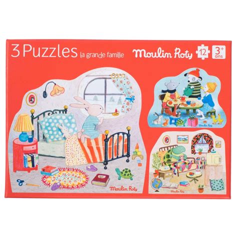 Moulin Roty Set Of Three 12 Piece Puzzles La Grande Famille One