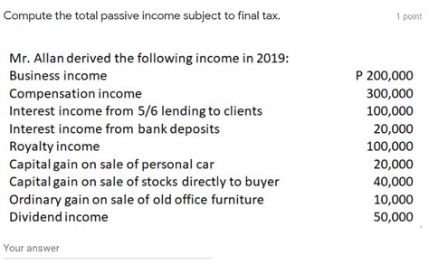 Solved Compute The Total Passive Income Subject To Final