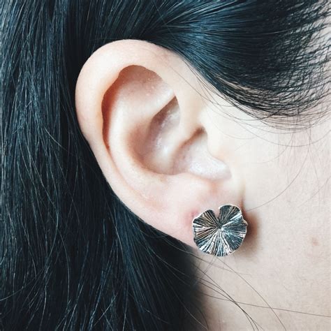 Lotus Leaf Ear Studs Silver Flat Lotus Leaf Ear Studs Sterling Silver