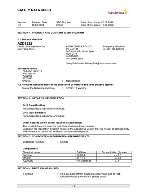 Sds For Azd1222 Pdf Toxicity Personal Protective Equipment