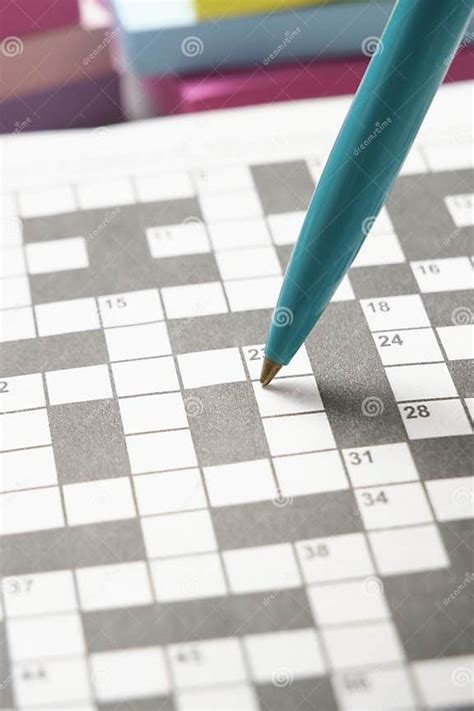 Green Ballpoint Pen Background Crossword Puzzle Sheet Stock Image