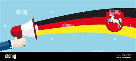 Hand Bullhorn Germany Niedersachsen Flag Header Stock Photo - Alamy