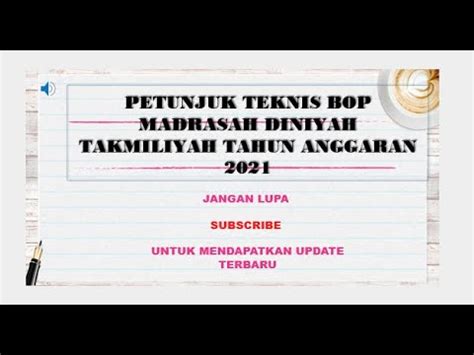 Petunjuk Teknis Bop Madrasah Diniyah Takmiliyah Tahun Anggaran